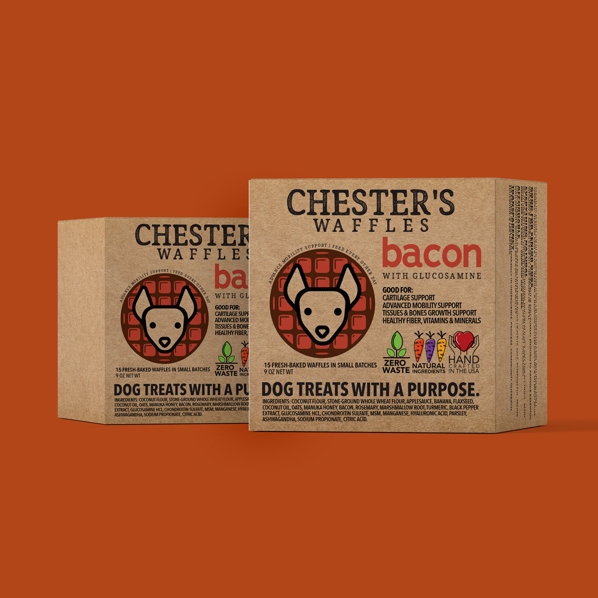 CHESTER’S BACON HONEY WAFFLES WITH GLUCOSAMINE FOR ADVANCED MOBILITY SUPPORT