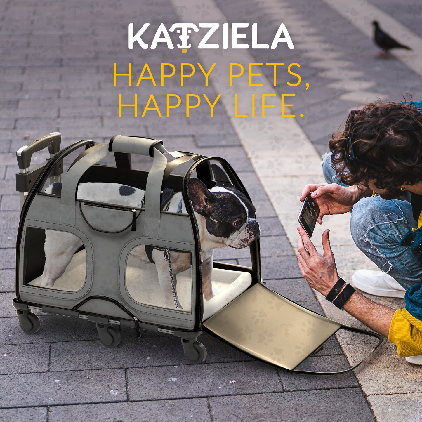 Katziela® Luxury Rider PRO Pet Carrier with Removable Wheels and Double Telescopic Handle